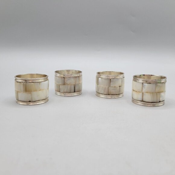 Mother Of Pearl Napkin Rings Beach Tropical Table Decor Set of 4 - Picture 2 of 5